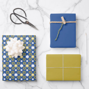 Golden and Blue Star of David Wrapping Paper Sheet