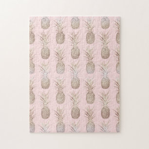 Golden and blush pineapples pattern jigsaw puzzle