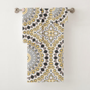 Golden and Charcoal Mandala Pattern Bath Towel Set