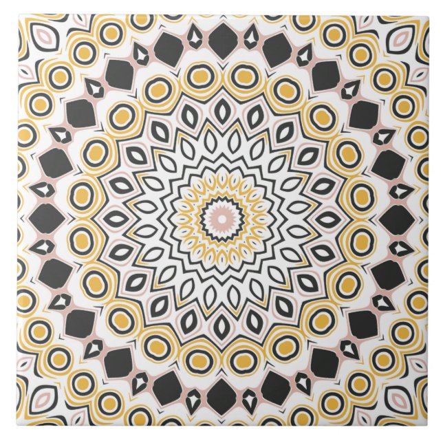 Golden and Charcoal Mandala Pattern Tile (Front)
