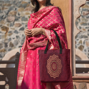 Golden and Crimson Arabesque Style Mandala Tote Bag