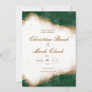 Golden and green wedding invitation