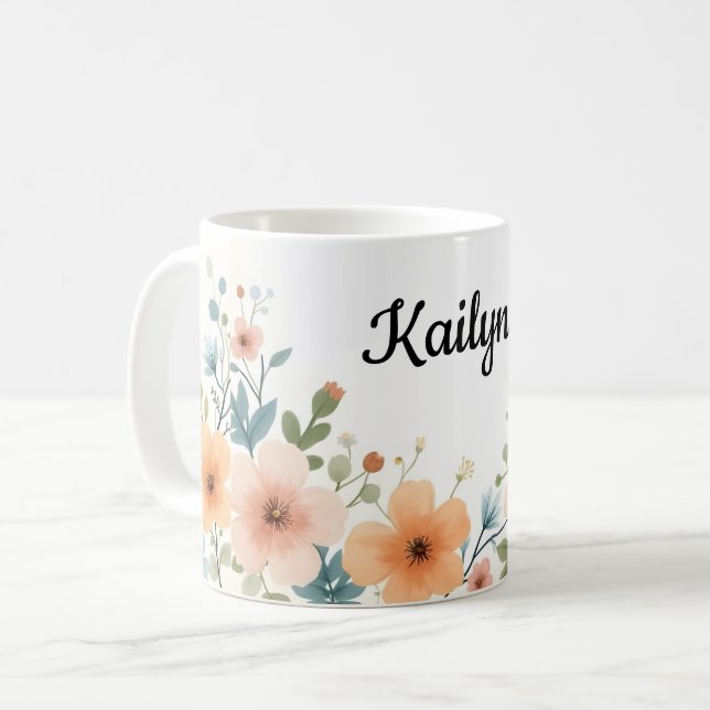 Golden and Ivory Flowers Coffee Mug (Front Left)