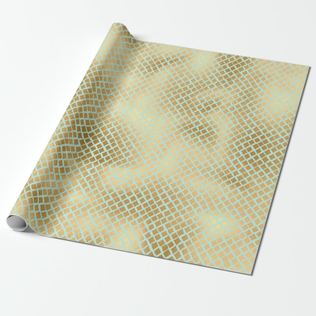 Golden and Mint Snakeskin Wrapping Paper (Unrolled)