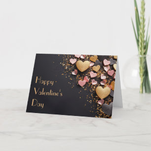 Golden and Pink hearts on black ground Valentine's Card