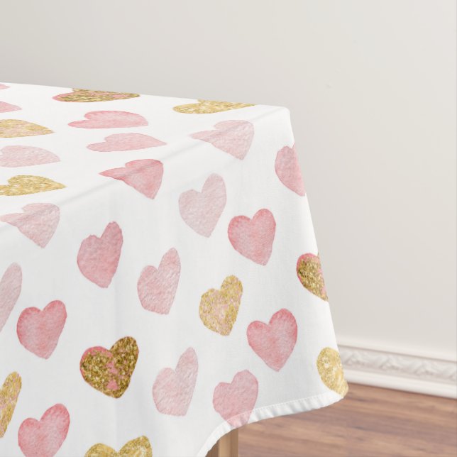 Golden And Pink Hearts Pattern Tablecloth (In Situ)