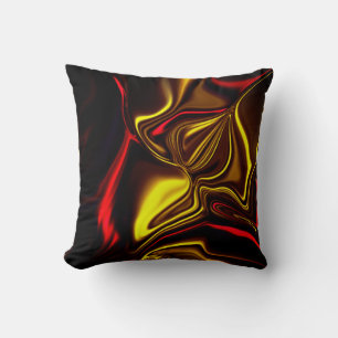 Golden and red curved strokes with dark parts cushion