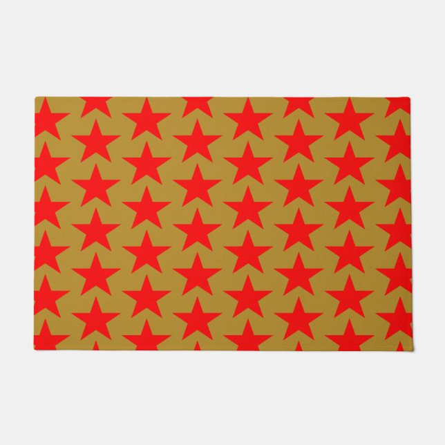 Golden And Red Star Pattern Doormat (Front)