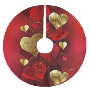 Golden and red valentines brushed polyester tree skirt