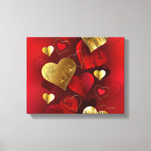 Golden and red valentines canvas print