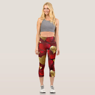 Golden and red valentines capri leggings