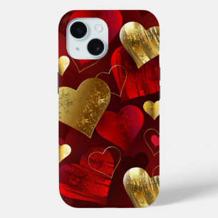 Golden and red valentines iPhone 15 case