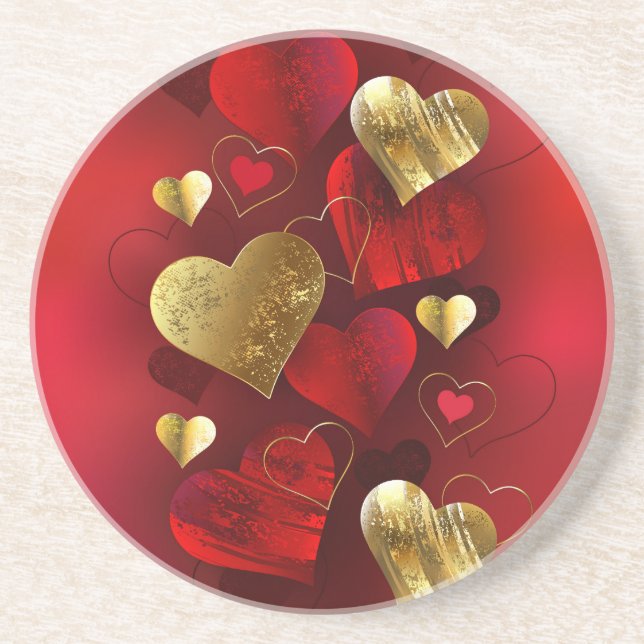 Golden and red valentines coaster (Front)