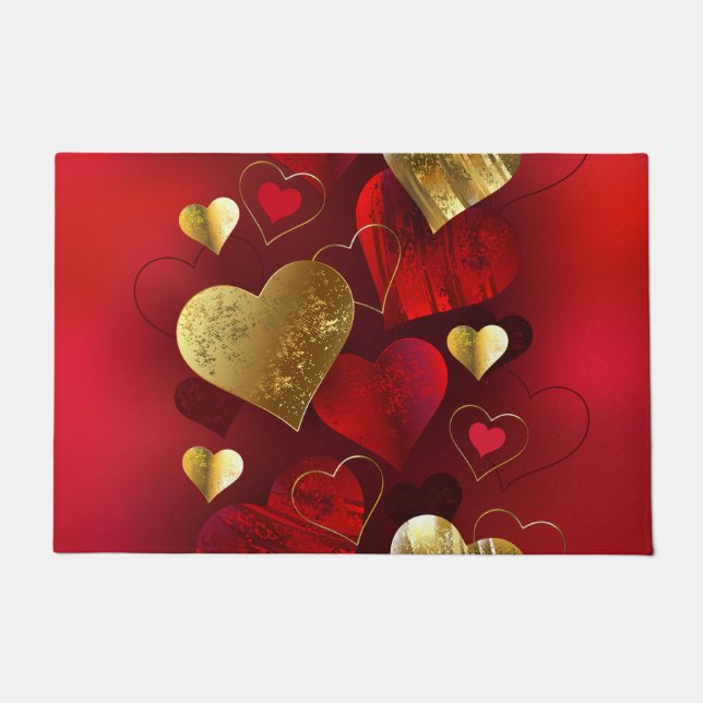 Golden and red valentines doormat (Front)
