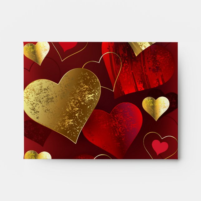 Golden and red valentines envelope (Front)