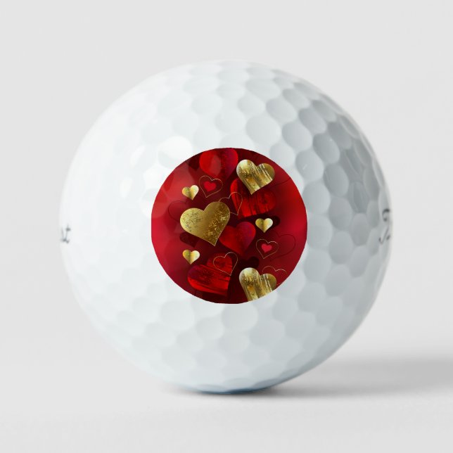 Golden and red valentines golf balls (Front)