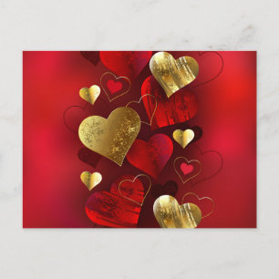 Golden and red valentines holiday postcard