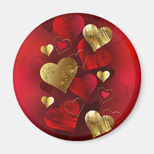 Golden and red valentines magnet