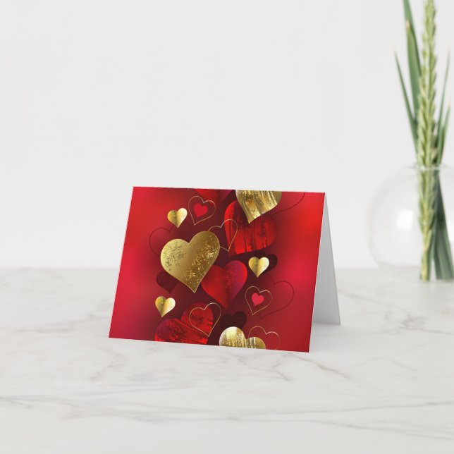 Golden and red valentines note card (Front)