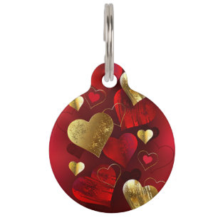 Golden and red valentines pet tag
