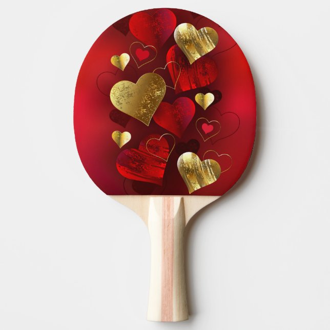 Golden and red valentines ping pong paddle (Front)