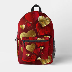 Golden and red valentines printed backpack
