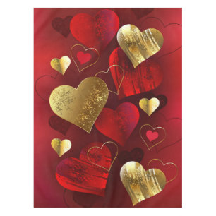 Golden and red valentines tablecloth