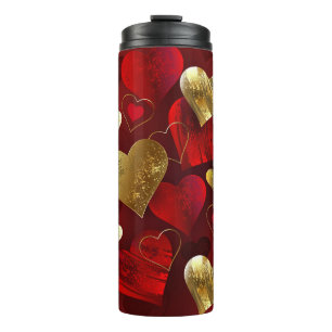 Golden and red valentines thermal tumbler