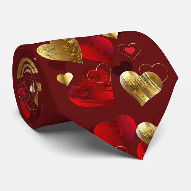 Golden and red valentines tie (Rolled)