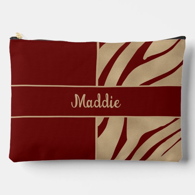 Golden and red wine Zebra Stripes Pattern  Accessory Pouch (Front)