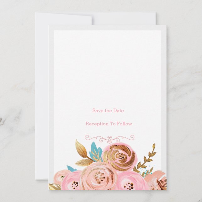 Golden and Rose Floral Wedding Invitation Card (Back)