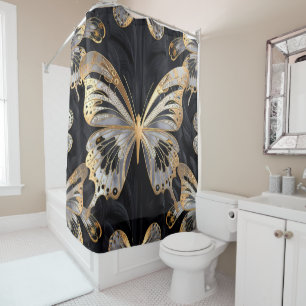 Golden and Silver Elegant transparent Butterfly Shower Curtain