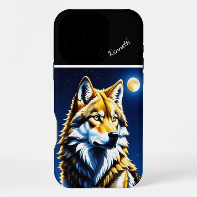 Golden and Silver Wolf Sunset iPhone Case (Back)