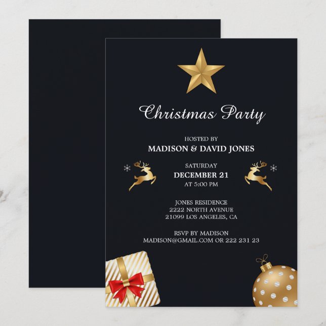 Golden And White Christmas Decor  Invitation (Front/Back)