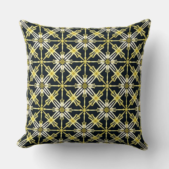 Golden and White Geometric Patterned Design Cushion (Front)
