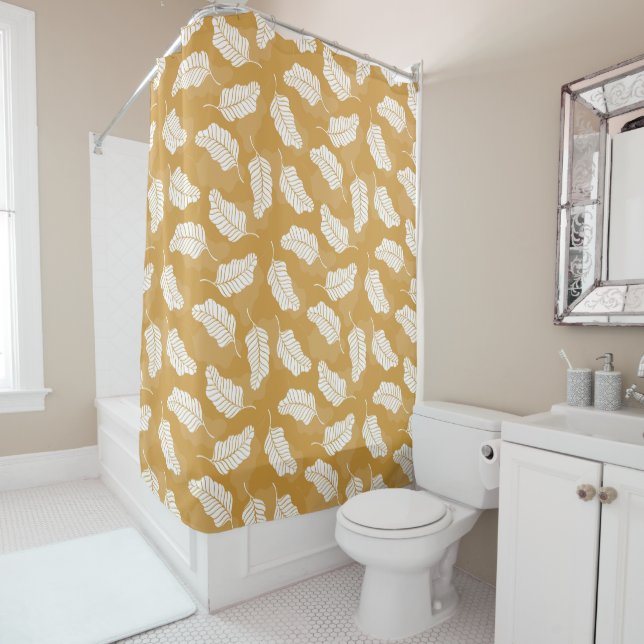 Golden And White Leaves Shower Curtain (In Situ)
