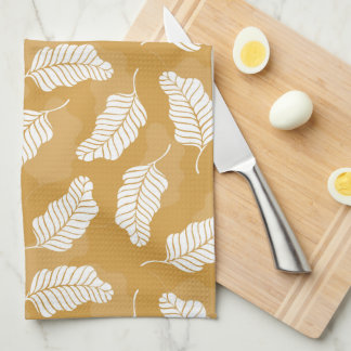Golden And White Leaves Tea Towel