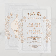Golden and white wedding invitation