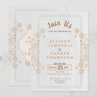Golden and white wedding invitation