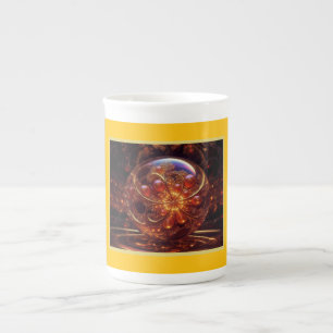 Golden And Yellow Transparent Glass Ball Fractal Bone China Mug