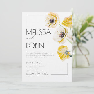 Golden Anemone Flower Minimal Wedding Invitation