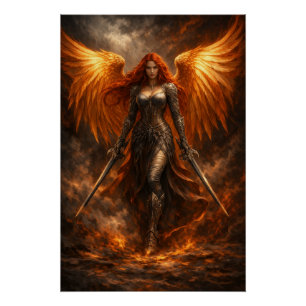 Golden Angel of Fire Epic Fantasy Wall Art