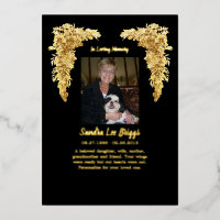 Golden Angel Wings In Memory thank you card