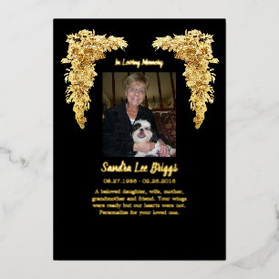 Golden Angel Wings In Memory thank you card