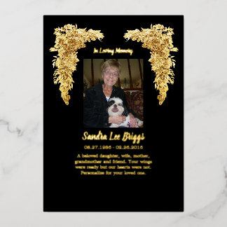 Golden Angel Wings In Memory thank you card