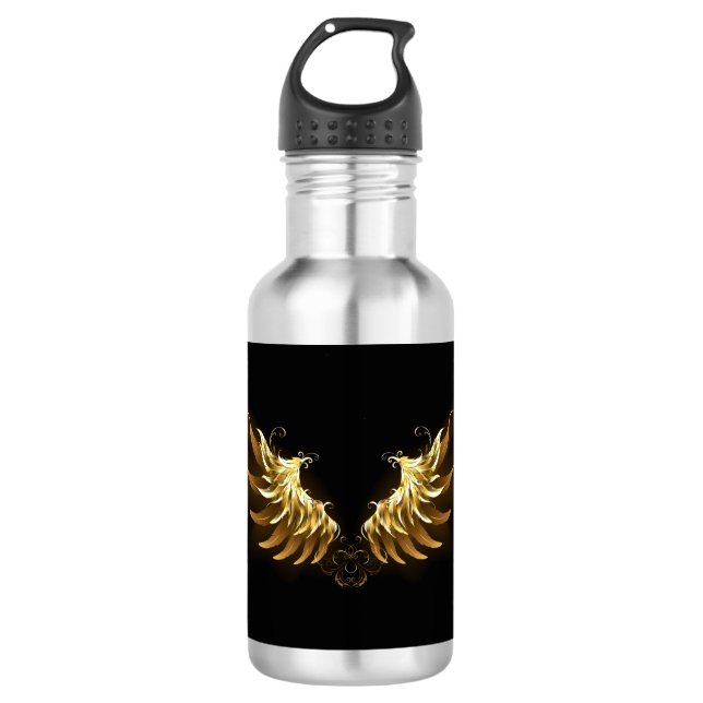 Golden Angel Wings on Black background 532 Ml Water Bottle (Front)
