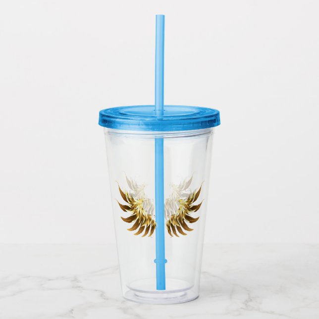 Golden Angel Wings on Black background Acrylic Tumbler (Front)