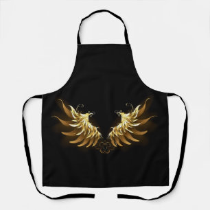 Golden Angel Wings on Black background Apron