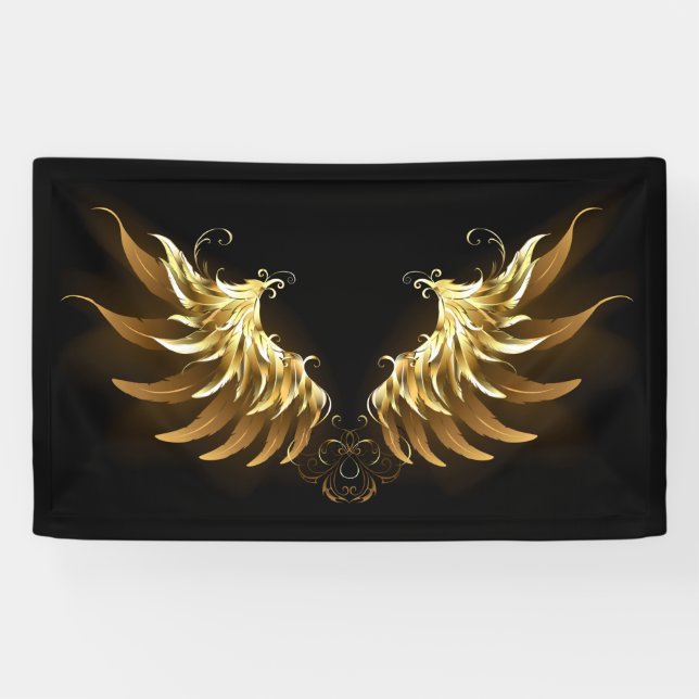 Golden Angel Wings on Black background Banner (Horizontal)