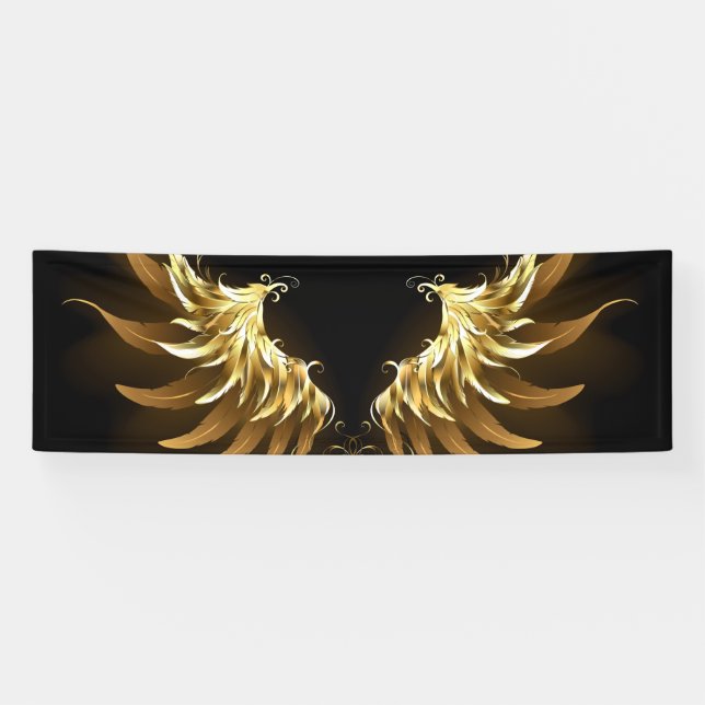 Golden Angel Wings on Black background Banner (Horizontal)